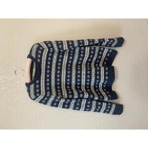 WoolOver 100% Pure Lambswool Fair Isle Crewneck Sweater Medium Blue
